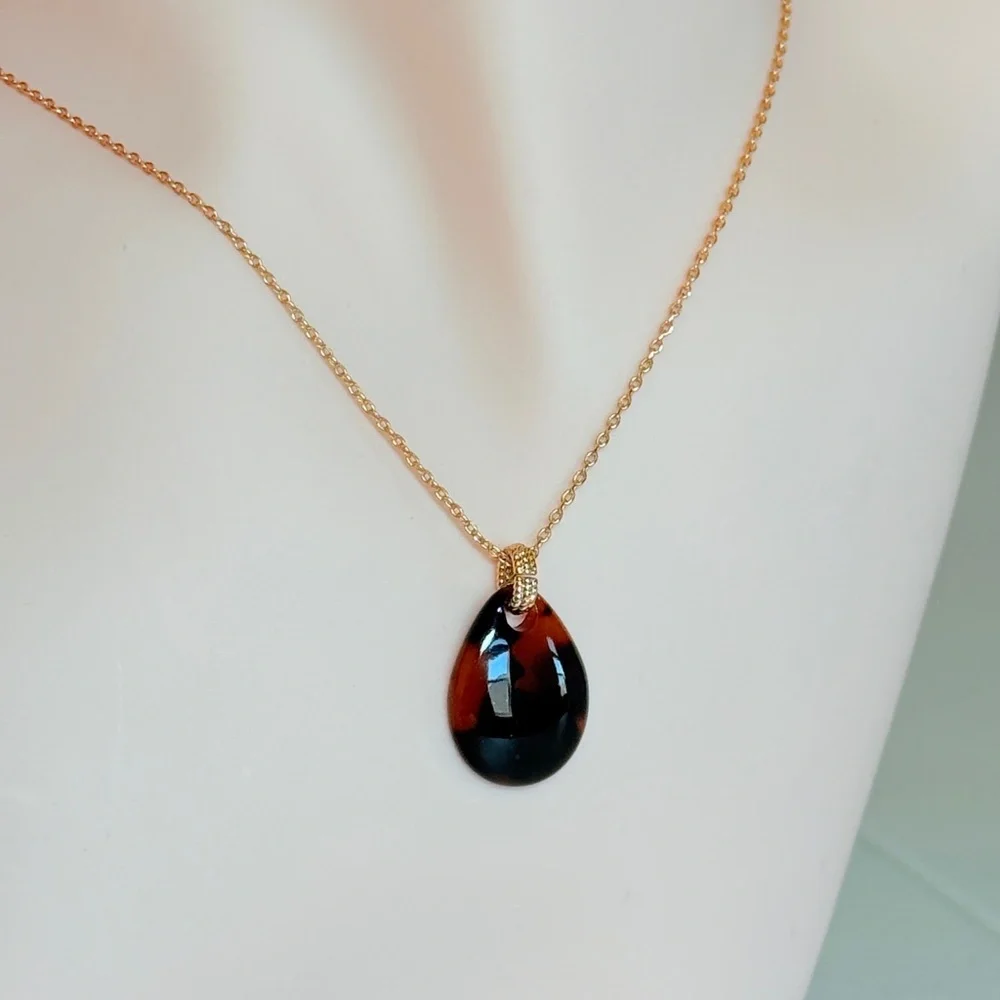 Gold Chain Necklace with Black Teardrop Pendant